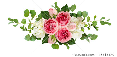 Arrangement with roses, freesia flowers and euca 43513329