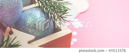 Christmas pearl decoration balls pink background Christmas pearl decoration balls pink background 43513376