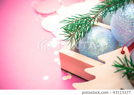 Christmas pearl decoration balls pink background Christmas pearl decoration balls pink background 43513377