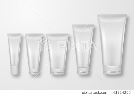 Vector realistic white blank plastic closed cosmetic tube icon set closeup isolated on white 43514293