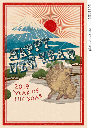 2019年新年賀卡“酷設計02”新年快樂手寫字母空間免費 43515595