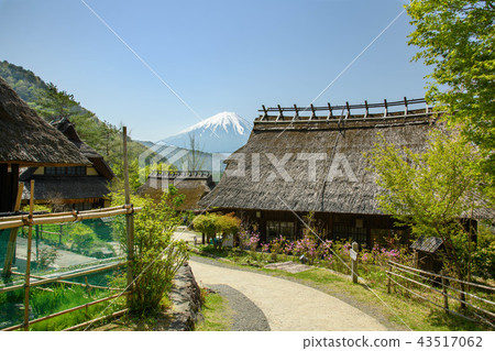 Old houses and Mt. Fuji in the village of Nishiko Ie no Sato Old houses and Mt. Fuji in the village of Nishiko Ie no Sato 43517062