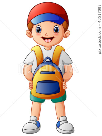 Cute boy cartoon with backpack - Stock Illustration [43517095] - PIXTA