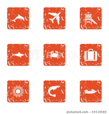 Sea beach icons set, grunge style 43519569