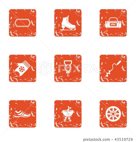 Sport fishing icons set, grunge style Sport fishing icons set, grunge style 43519729
