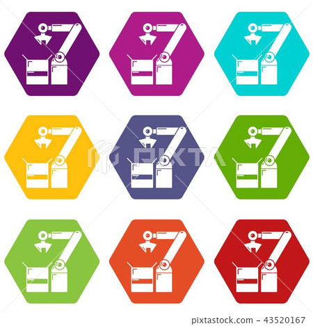 Robot factory icons set 9 vector 43520167