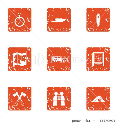 Coastal swimming icons set, grunge style 43520604