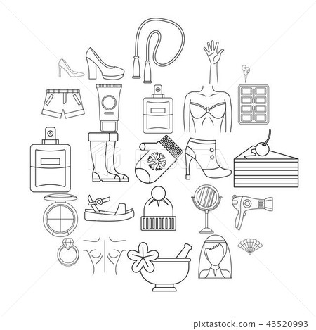 Female icons set, outline style Female icons set, outline style 43520993
