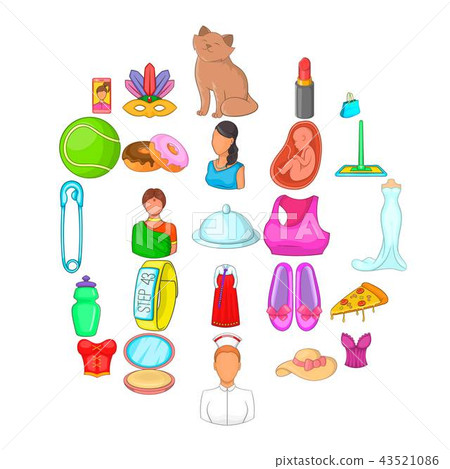 Womanish icons set, cartoon style Womanish icons set, cartoon style 43521086