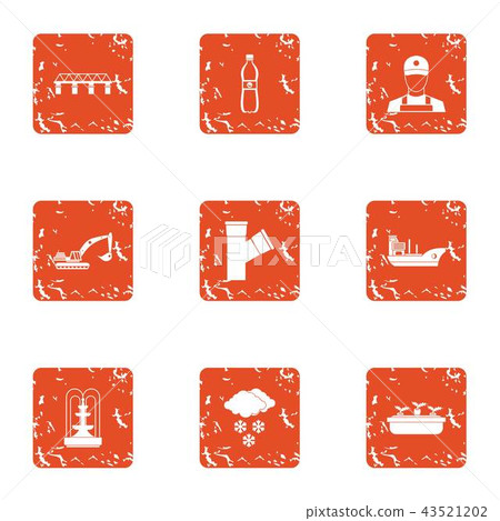 Bring water icons set, grunge style 43521202