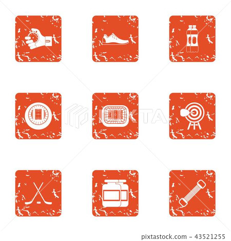 Hard training icons set, grunge style Hard training icons set, grunge style 43521255