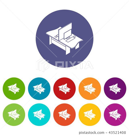 Double office table icons set vector color Double office table icons set vector color 43521408