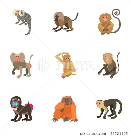 Simian icons set, cartoon style Simian icons set, cartoon style 43521595