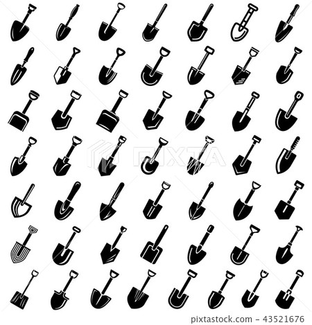 Shovel equipment gardening icons set, simple style Shovel equipment gardening icons set, simple style 43521676