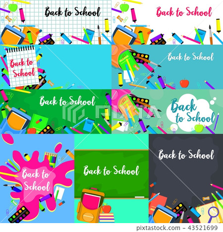 Back to school desk banner concept set, flat style Back to school desk banner concept set, flat style 43521699