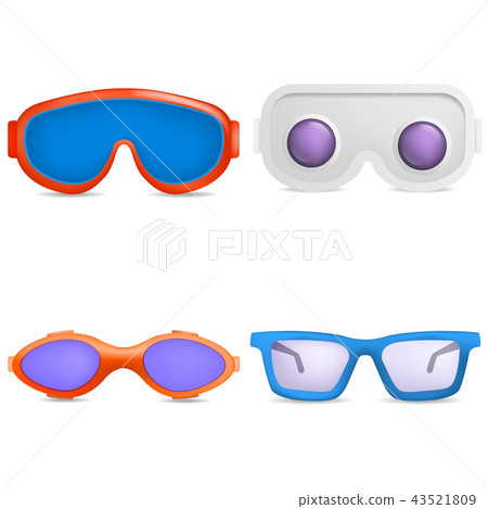 Goggles ski glass mask icons set, realistic style 43521809