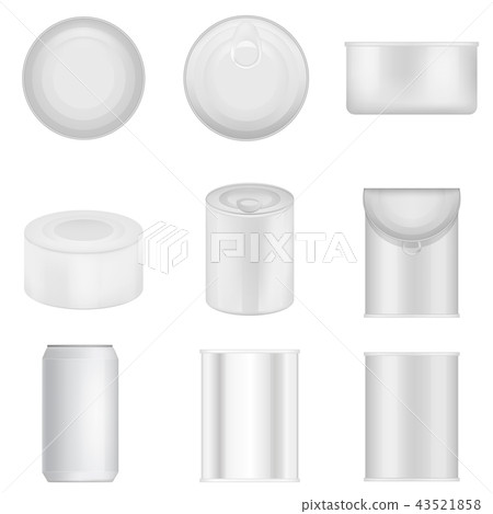 Tin can jalopy grocery mockup set, realistic style Tin can jalopy grocery mockup set, realistic style 43521858