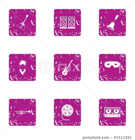 Music listening icons set, grunge style 43521881