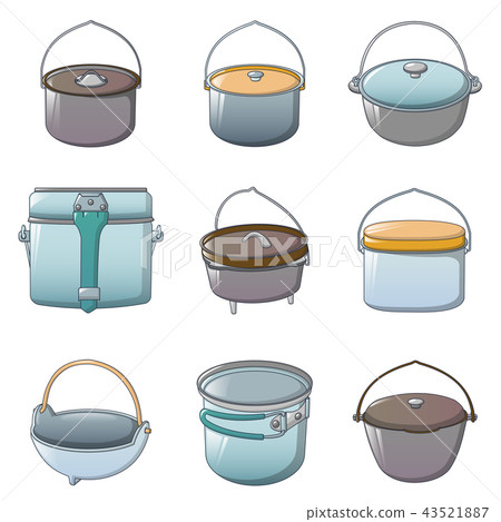 Cauldron kettle halloween icons set, cartoon style Cauldron kettle halloween icons set, cartoon style 43521887