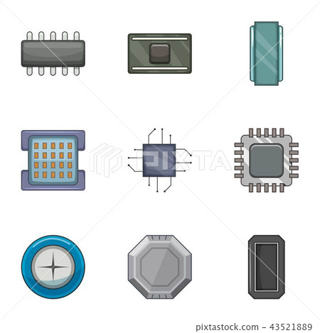 Microprocessor chip icons set, cartoon style 43521889