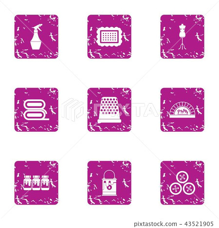 Stitch icons set, grunge style Stitch icons set, grunge style 43521905