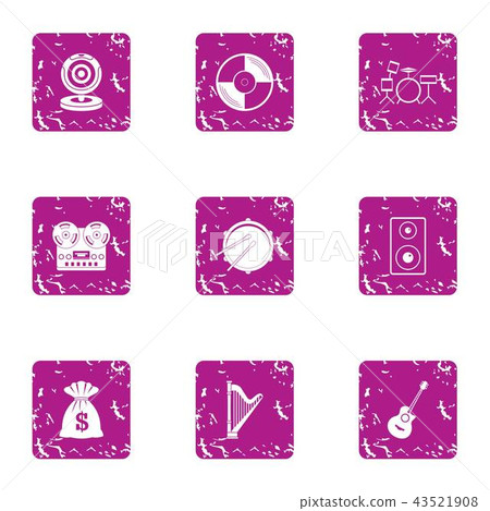 Group musical icons set, grunge style Group musical icons set, grunge style 43521908