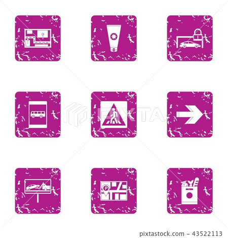 Way guide icons set, grunge style 43522113