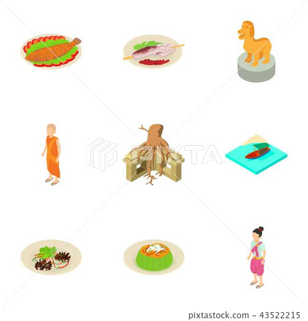 Indonesian life icons set, isometric style Indonesian life icons set, isometric style 43522215