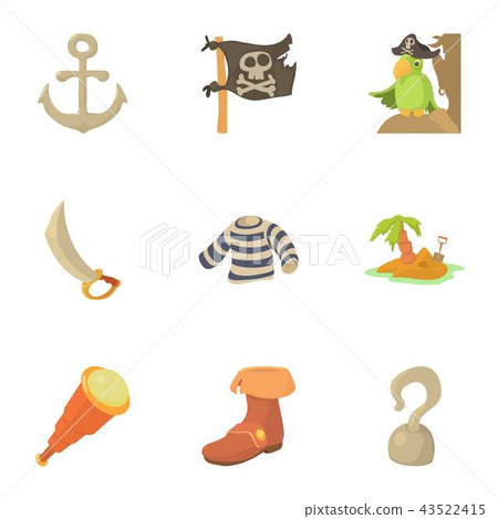 Buccaneer icons set, cartoon style Buccaneer icons set, cartoon style 43522415