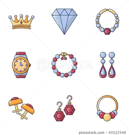Inlaid icons set, cartoon style 43522548