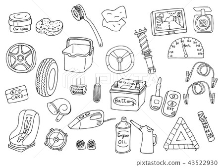 Car-related goods illustration set (monochrome) Car-related goods illustration set (monochrome) 43522930
