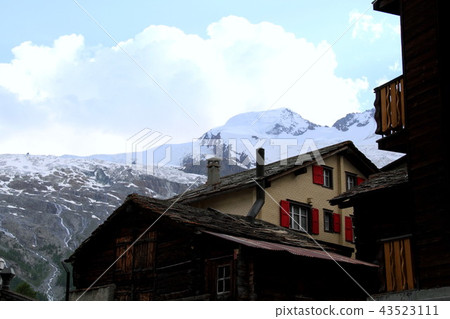 Saas-Fee's houses and the Phe glacier 43523111