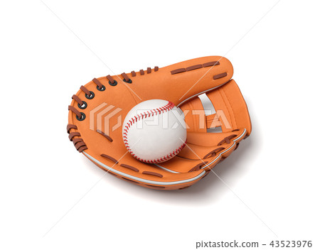 3d rendering of a white baseball with red stitching lying inside an open leather mitt on a white 3d rendering of a white baseball with red stitching lying inside an open leather mitt on a white 43523976