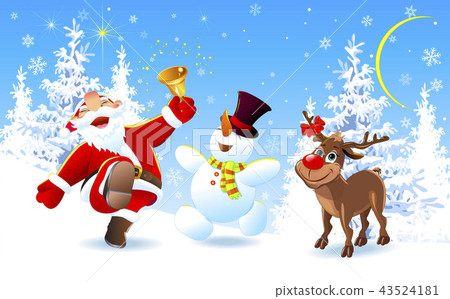 Happy Santa, deer and snowman Happy Santa, deer and snowman 43524181