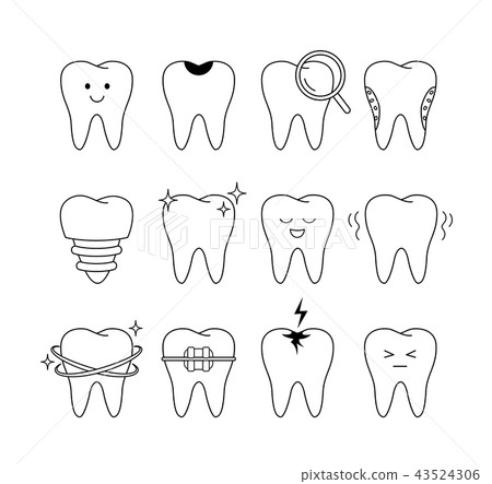 Tooth icons set. outline style. Tooth icons set. outline style. 43524306