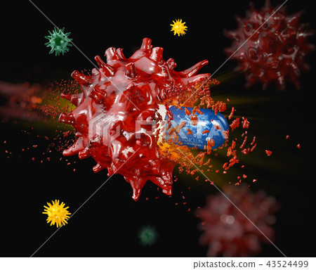 Strong pill is against bacteria, 3d Illustration 43524499
