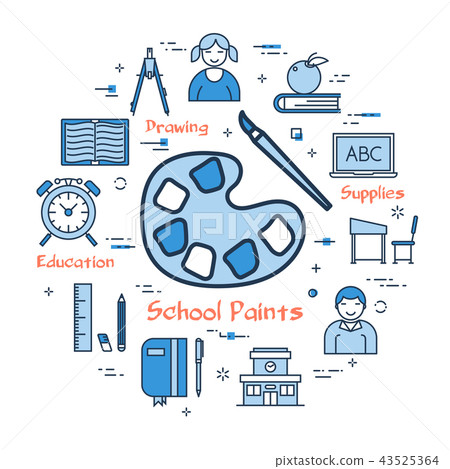 Blue concept with School Paints Icon - Stock Illustration [43525364 ...