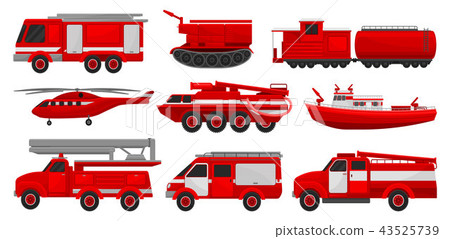 Firefighting vehicles set, emergency service for firefighting operations vector Illustrations on a Firefighting vehicles set, emergency service for firefighting operations vector Illustrations on a 43525739