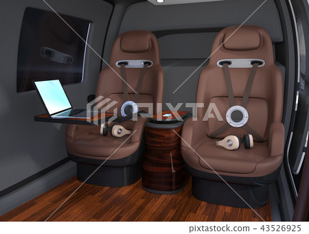 Interior image of a flying taxi. With genuine leather seat and cabinet, PC work is also possible on the move 43526925