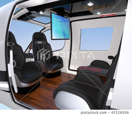 Interior image of a flying taxi. You can teleconference while on the ceiling monitor, mobile office concept 43526936