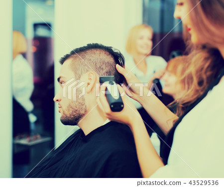 Woman hairdresser doing hairstyle Woman hairdresser doing hairstyle 43529536