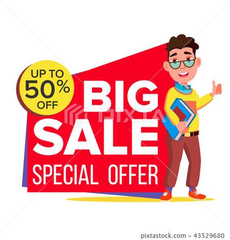 Big Sale Banner Vector. School Children, Pupil. Template For Advertising. Discount Tag, Special Big Sale Banner Vector. School Children, Pupil. Template For Advertising. Discount Tag, Special 43529680