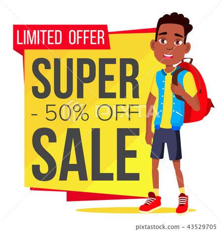 Big Sale Banner Vector. School Children, Pupil. Spring Bright Design. Price Tag Label. Isolated Big Sale Banner Vector. School Children, Pupil. Spring Bright Design. Price Tag Label. Isolated 43529705
