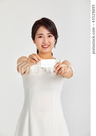 20s, 30s business woman happy holding business card, woman, business, business card, card 43529895