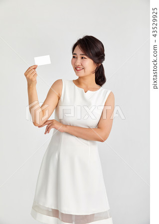 20s, 30s business woman happy holding business card, woman, business, business card, card 43529925