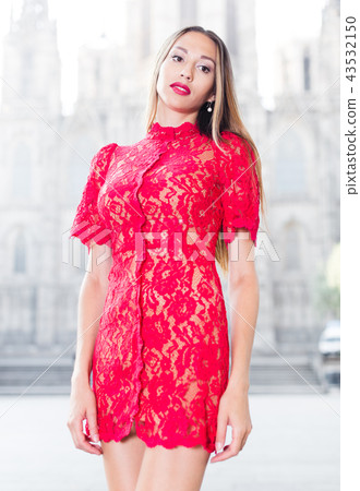 close-up portrait of sexy young woman in red dress close-up portrait of sexy young woman in red dress 43532150