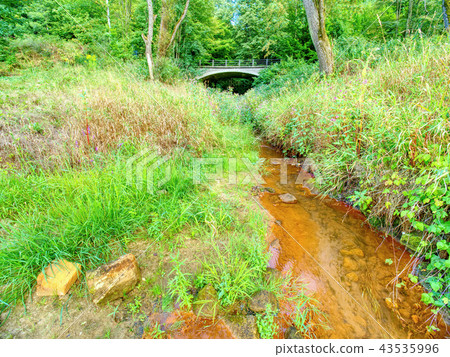 Low water level, empty river inflow. Muddy water Low water level, empty river inflow. Muddy water 43535996