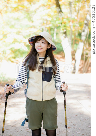 A woman trekking A woman trekking 43536125