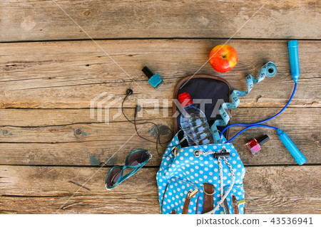 Female backpack with sports equipment, cosmetics, 43536941