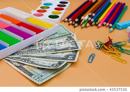 School supplies and dollars School supplies and dollars 43537530